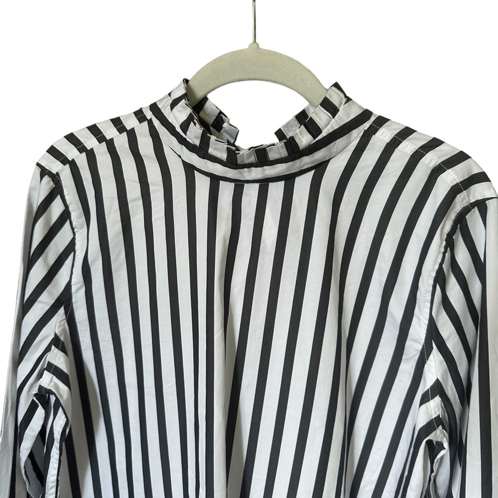Equipment Striped High Ruffle Collar Long Sleeve Top Navy White Size Small - Picture 4 of 11
